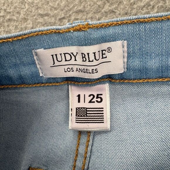 Judy Blue High Rise Raw Hem Flare Jeans Light Wash Stretch Denim Size 1 (25) - Picture 11 of 14